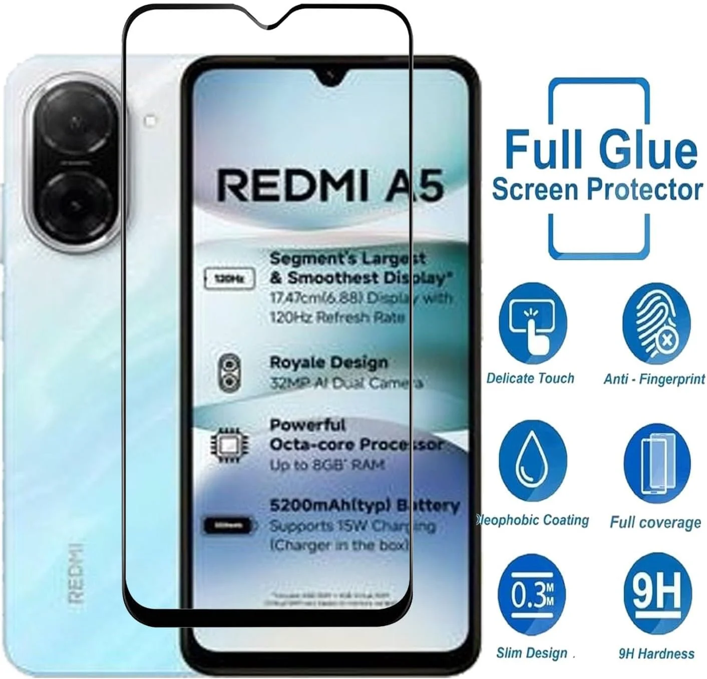 محافظ صفحه نمایش شیشه ای سازگار با شیائومی Redmi A5، ضد ضربه، ضد خش، وضوح HD محافظ صفحه نمایش شیشه ای سازگار با شیائومی Redmi A5، ضد ضربه، ضد خش، وضوح HD