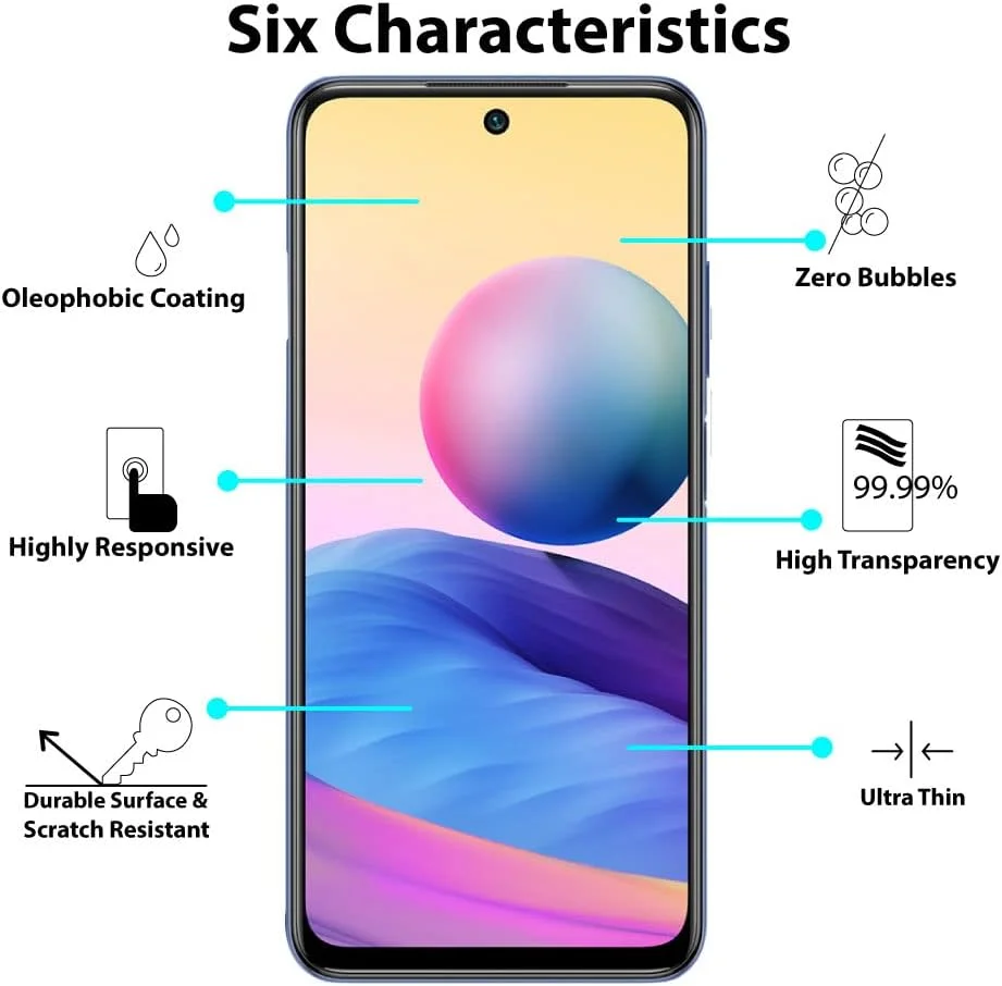 محافظ صفحه نمایش Al-HuTrusHi سازگار با گوشی شیائومی Redmi Note 10 5G، شیشه حرارت دیده [پوشش کامل HD] [نصب آسان] [مقاوم در برابر خراش] [سختی 9H] [بدون حباب] فیلم محافظ