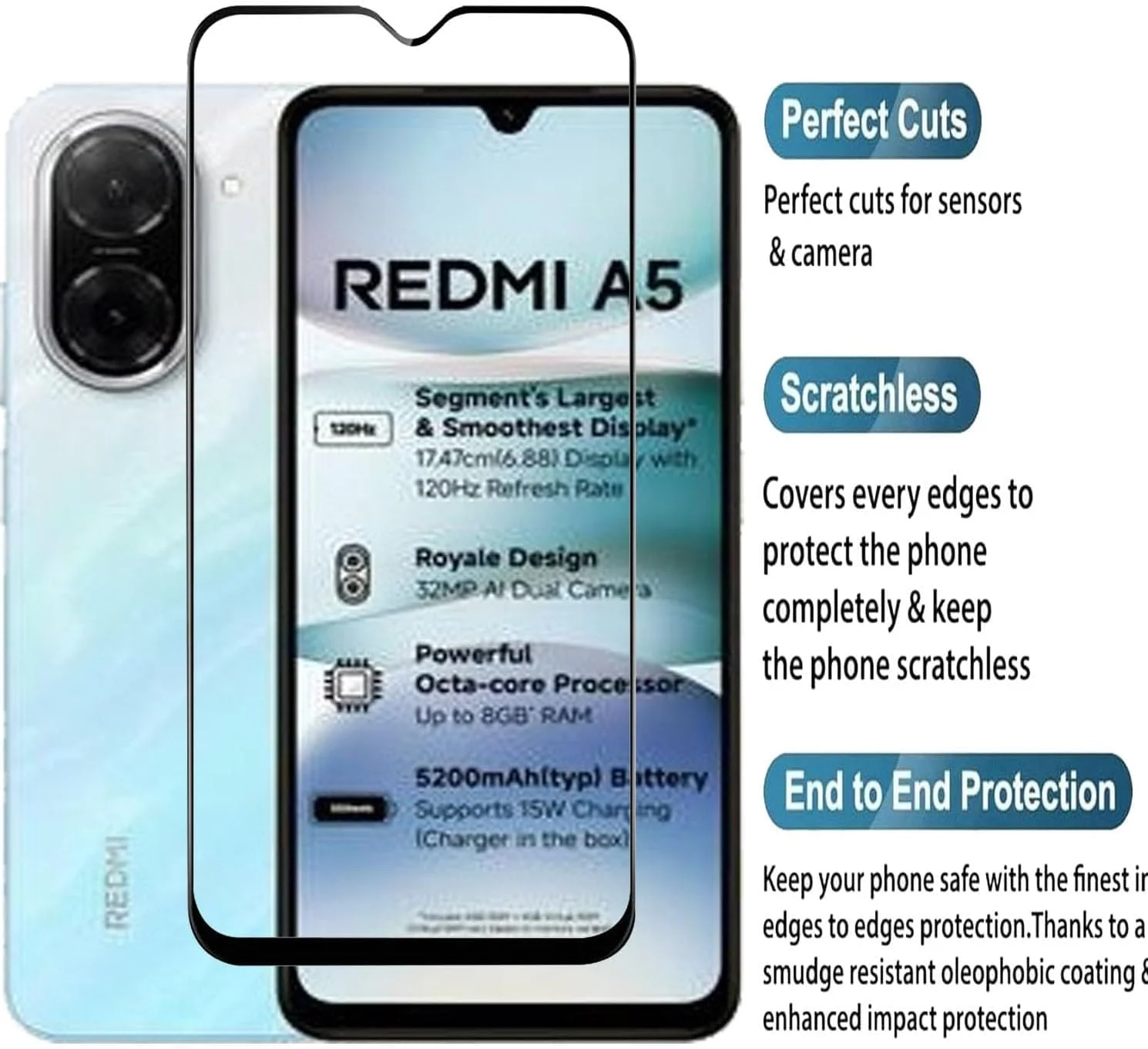محافظ صفحه نمایش شیشه ای سازگار با شیائومی Redmi A5، ضد ضربه، ضد خش، وضوح HD محافظ صفحه نمایش شیشه ای سازگار با شیائومی Redmi A5، ضد ضربه، ضد خش، وضوح HD