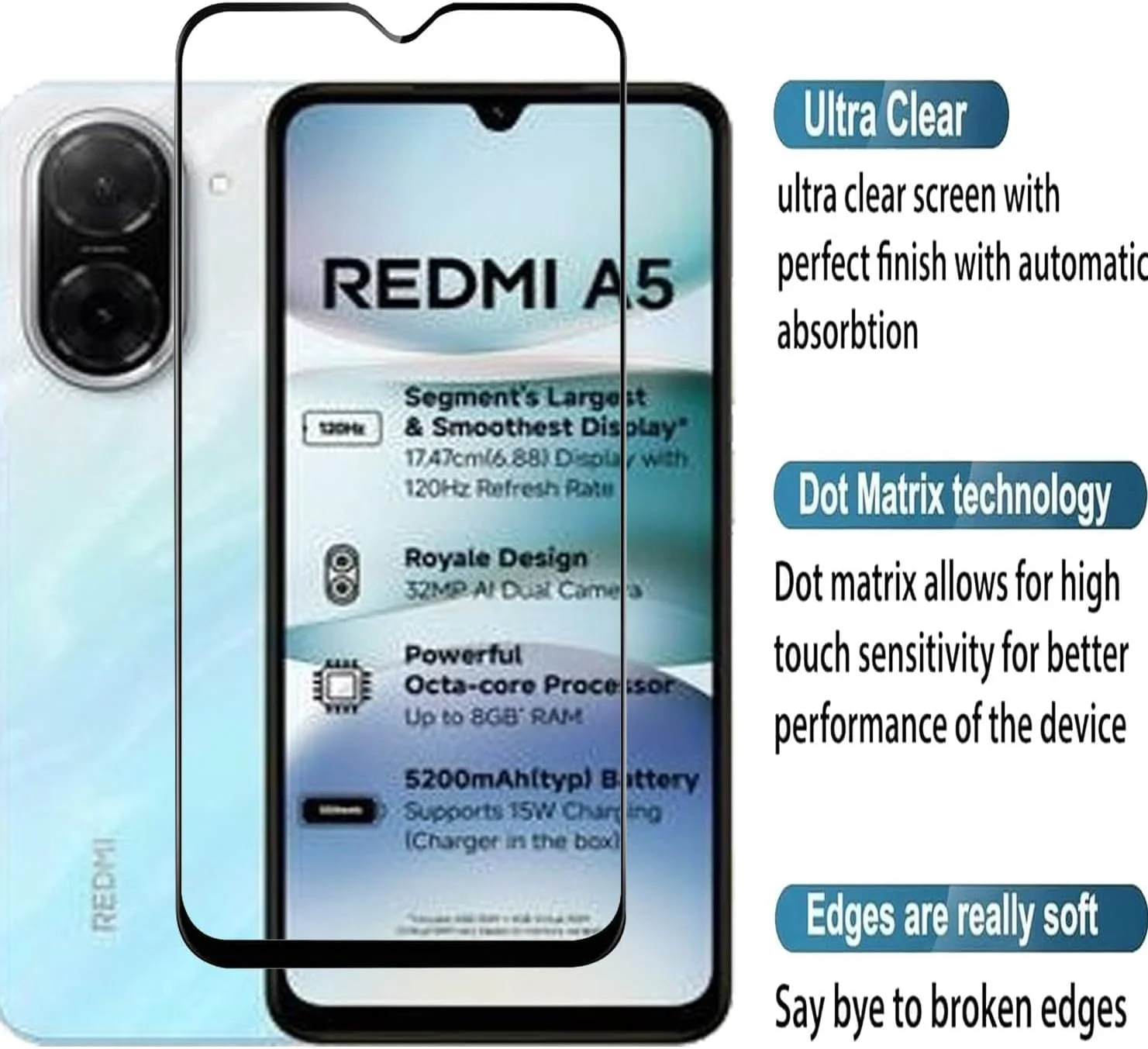 محافظ صفحه نمایش شیشه ای سازگار با شیائومی Redmi A5، ضد ضربه، ضد خش، وضوح HD محافظ صفحه نمایش شیشه ای سازگار با شیائومی Redmi A5، ضد ضربه، ضد خش، وضوح HD