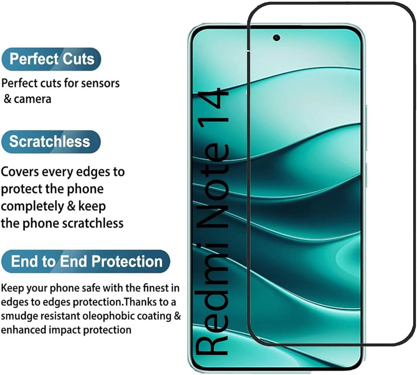 محافظ صفحه نمایش شیشه ای برای گوشی شیائومی ردمی نوت 14 / نوت 13 4G / نوت 11E Pro / نوت 11 Pro، شیشه حرارت دیده با چسب کامل و پوشش لبه به لبه، نصب آسان توسط Emodil ®