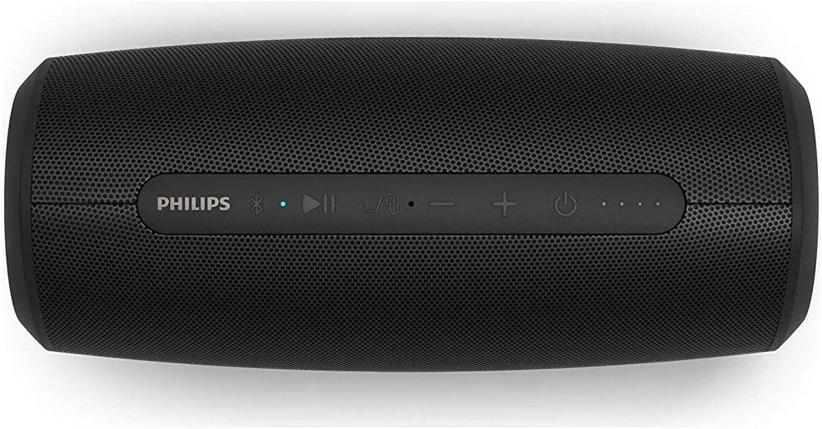 اسپیکر بی سیم فیلیپس مدل S6305/00 با قابلیت پاوربانک (بلوتوث 5.0، ضد آب، 20 ساعت عمر باتری، 2 رادیاتور پسیو باس، USB، چراغ های LED چند رنگ)، مشکی - مدل 2020/2021