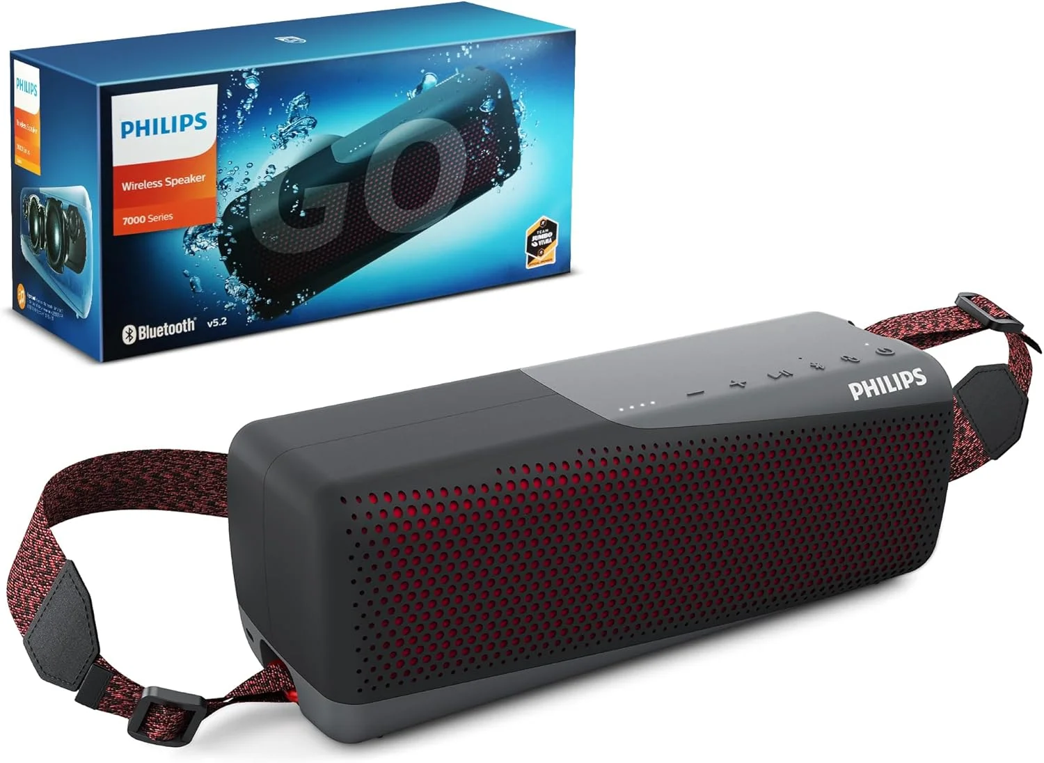 اسپیکر بلوتوثی بی سیم فیلیپس مدل S7807 مناسب فضای باز با قابلیت اتصال استریو و اتصال بلوتوثی چند نقطه ای، ضد آب IP67، مشکی