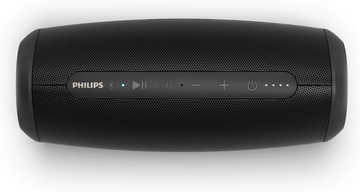 اسپیکر بی سیم فیلیپس مدل S5305/00 با میکروفون داخلی (بلوتوث 5.0، ضد آب، 12 ساعت عمر باتری، 2 رادیاتور پسیو باس، چراغ های LED چند رنگ) مشکی - مدل 2020/2021