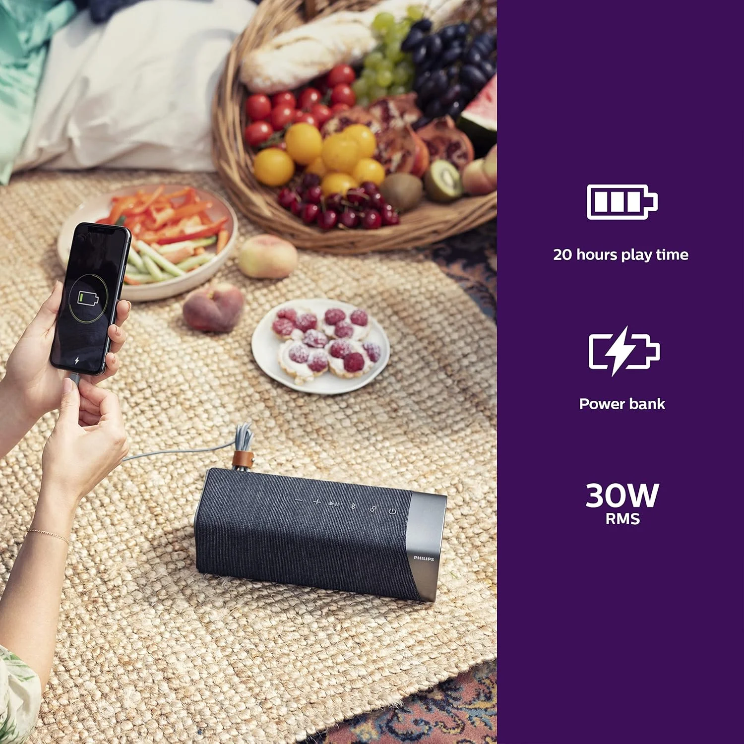 اسپیکر بلوتوثی بی سیم فیلیپس مدل S7505 با پاوربانک داخلی، صدای بزرگ و جسورانه، تا 20 ساعت پخش، ضد آب IPX7، مناسب دوش، سایز بزرگ، TAS7505 اسپیکر بلوتوثی بی سیم فیلیپس مدل S7505 با پاوربانک داخلی، صدای بزرگ و جسورانه، تا 20 ساعت پخش، ضد آب IPX7، مناسب دوش، سایز بزرگ، TAS7505