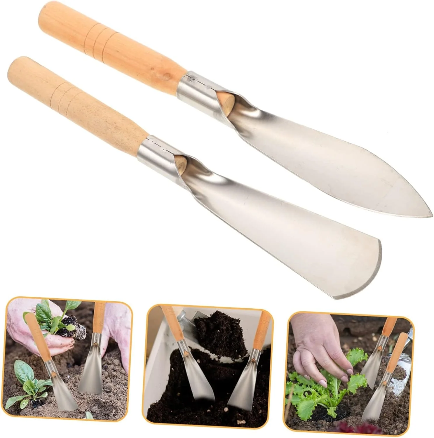بیلچه باغبانی دستی، 2 عدد ابزار علف زنی و خاک ورزی استیل ضد زنگ با دسته های چوبی ارگونومیک، ابزار بادوام برای کاشت گل، گیاه، سبزیجات و باغبانی در فضای باز بیلچه باغبانی دستی، 2 عدد ابزار علف زنی و خاک ورزی استیل ضد زنگ با دسته های چوبی ارگونومیک، ابزار بادوام برای کاشت گل، گیاه، سبزیجات و باغبانی در فضای باز