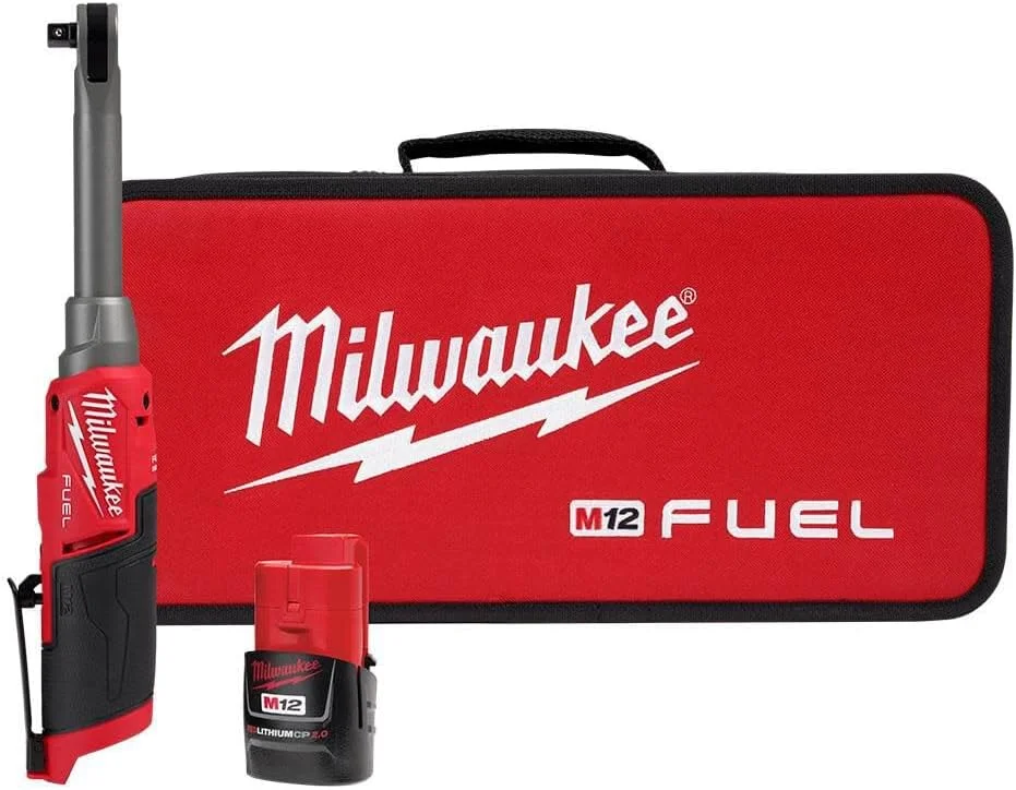 آچار جغجغه ای پرسرعت M12 FUEL میلواکی با درایو 3/8 اینچ و دسترسی طولانی، حداکثر گشتاور 35 فوت-پوند، قرمز