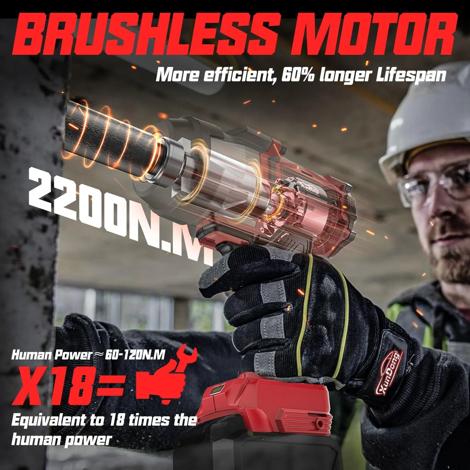 آچار بکس ضربه ای شارژی 1/2 اینچ سازگار با باتری 18 ولت میلواکی، گشتاور بالا 2200 نیوتن متر، آچار ضربه ای قدرتمند و سنگین، درایور ضربه ای برقی براشلس با 4 حالت سرعت و چراغ کار LED (بدون باتری)