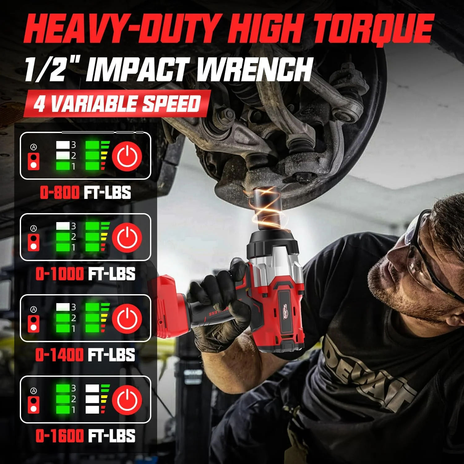 آچار بکس ضربه ای شارژی 1/2 اینچ سازگار با باتری 18 ولت میلواکی، گشتاور بالا 2200 نیوتن متر، آچار ضربه ای قدرتمند و سنگین، درایور ضربه ای برقی براشلس با 4 حالت سرعت و چراغ کار LED (بدون باتری)