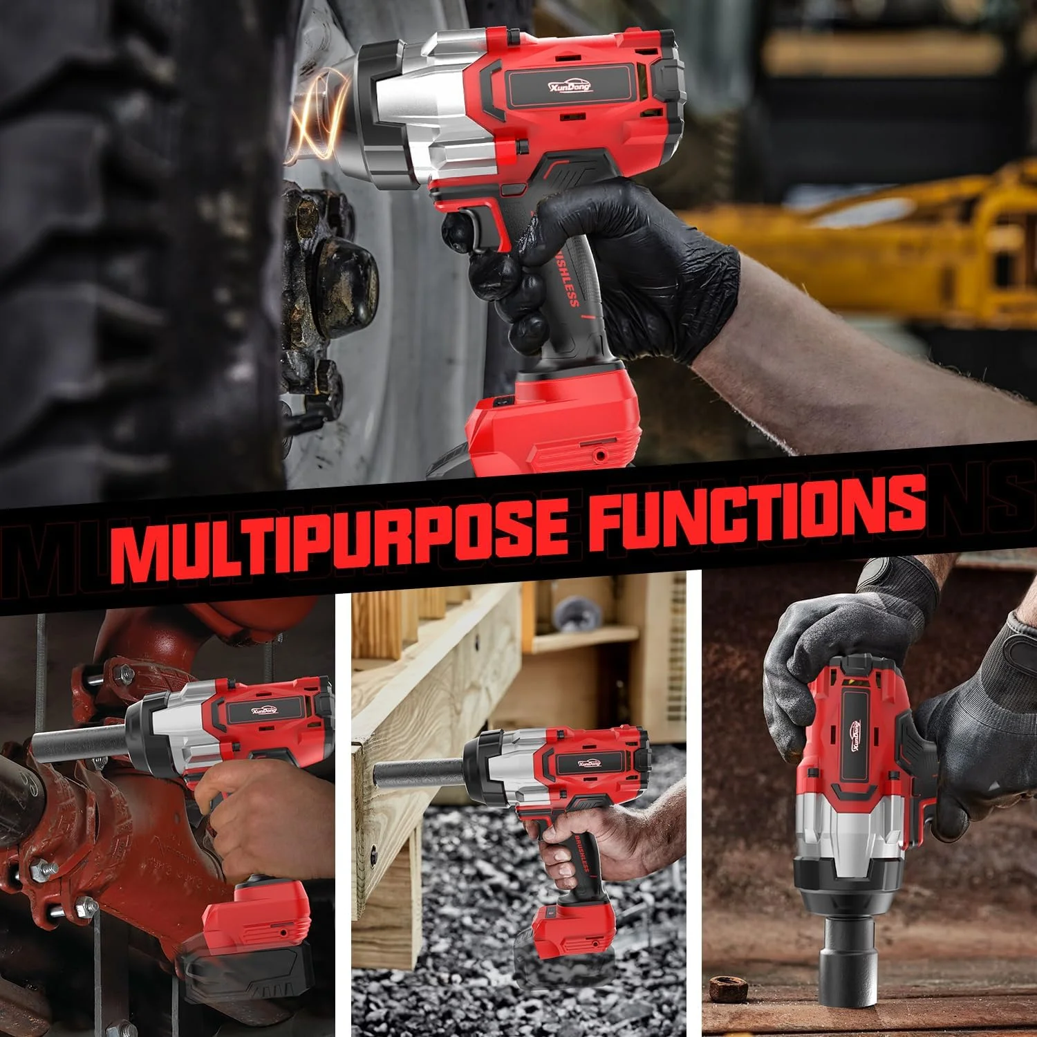 آچار بکس ضربه ای شارژی 1/2 اینچ سازگار با باتری 18 ولت میلواکی، گشتاور بالا 2200 نیوتن متر، آچار ضربه ای قدرتمند و سنگین، درایور ضربه ای برقی براشلس با 4 حالت سرعت و چراغ کار LED (بدون باتری)