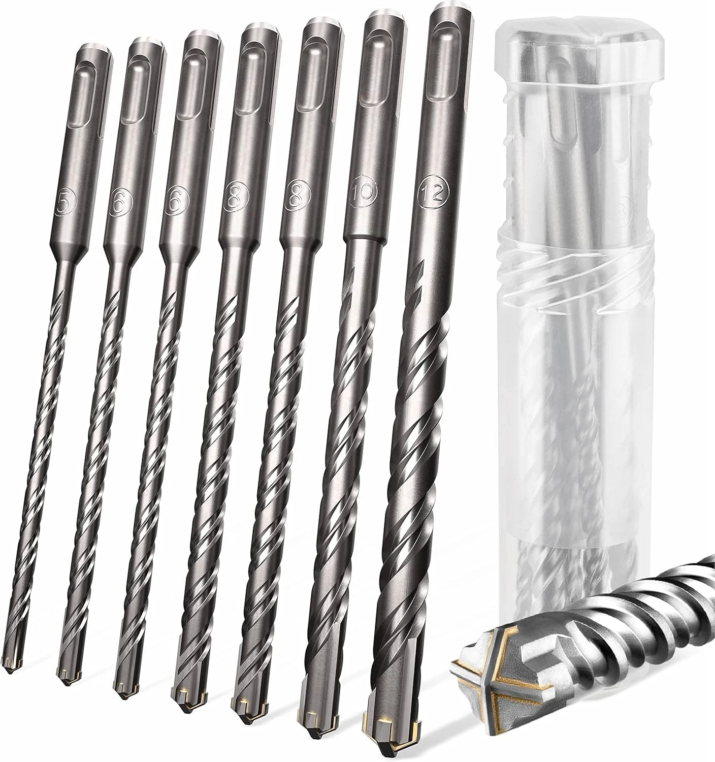 مجموعه مته SDS Plus KSP-TEC®، مته چکشی برای بتن با 4 لبه برش، در اندازه های 5، 6، 6، 8، 8، 10، 12، مته بتن (مجموعه مته SDS Plus 7 عددی)