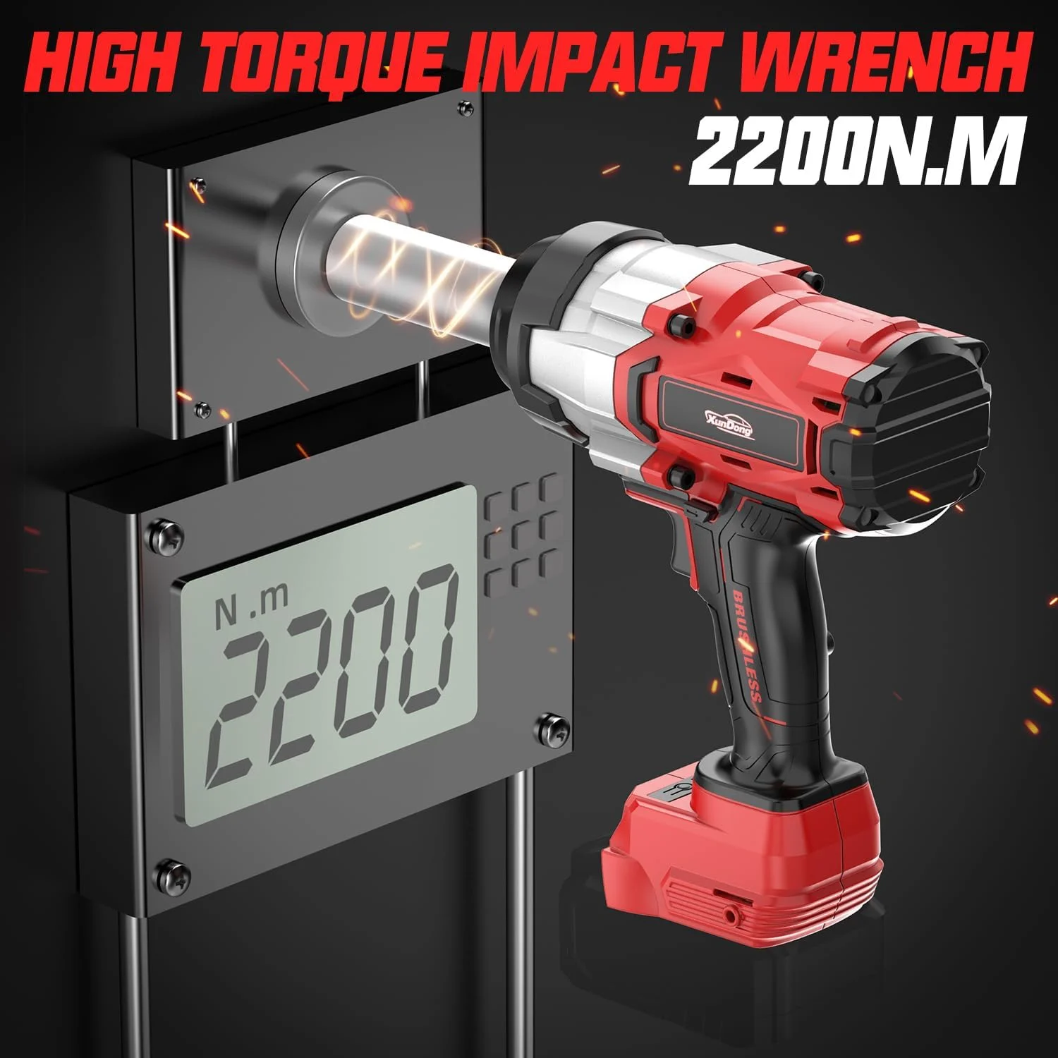 آچار بکس ضربه ای شارژی 1/2 اینچ سازگار با باتری 18 ولت میلواکی، گشتاور بالا 2200 نیوتن متر، آچار ضربه ای قدرتمند و سنگین، درایور ضربه ای برقی براشلس با 4 حالت سرعت و چراغ کار LED (بدون باتری)