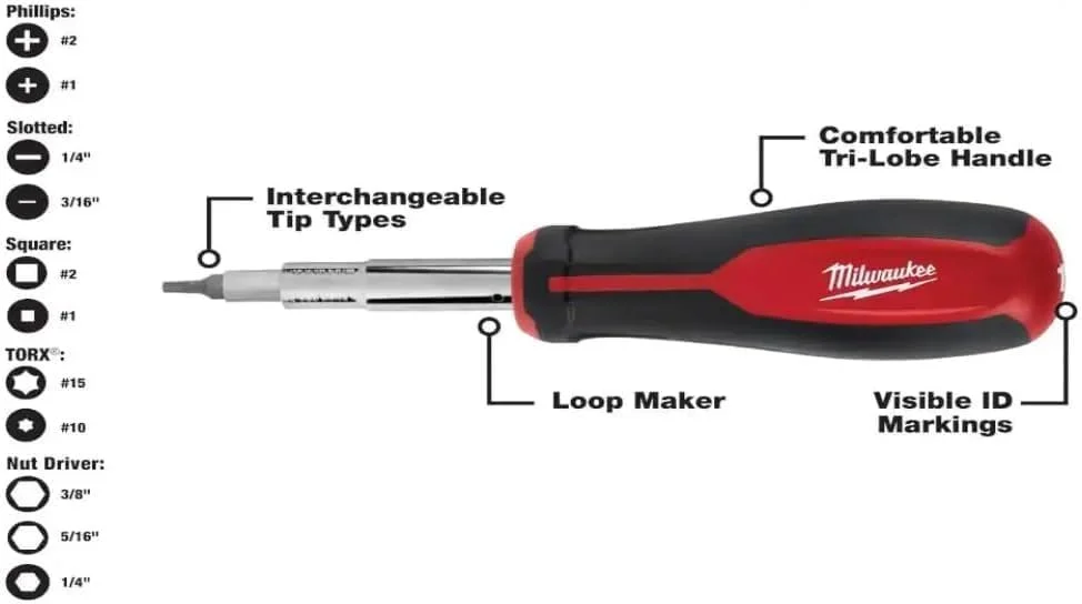 ست پیچ گوشتی چند منظوره 11 در 1 میلواکی با سری های مربعی و ست پیچ گوشتی چند منظوره 13 در 1 با دسته نرم، قرمز (‎48-22-2302-2880-2761)