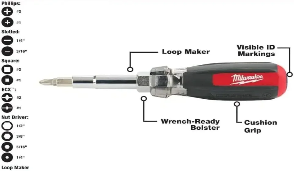 ست پیچ گوشتی چند منظوره 11 در 1 میلواکی با سری های مربعی و ست پیچ گوشتی چند منظوره 13 در 1 با دسته نرم، قرمز (‎48-22-2302-2880-2761)