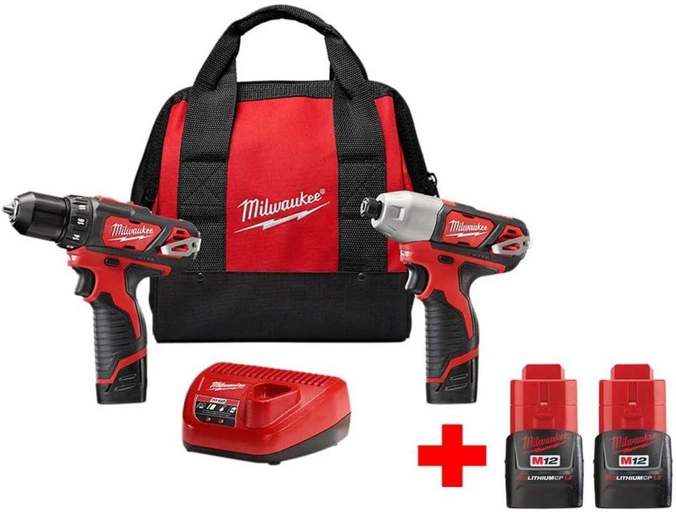 کیت ترکیبی دریل/دریل پیچ گوشتی شارژی 12 ولت لیتیوم-یون Milwaukee M12 (2 ابزار) به همراه باتری M12 1.5 آمپر ساعت (2 عددی)