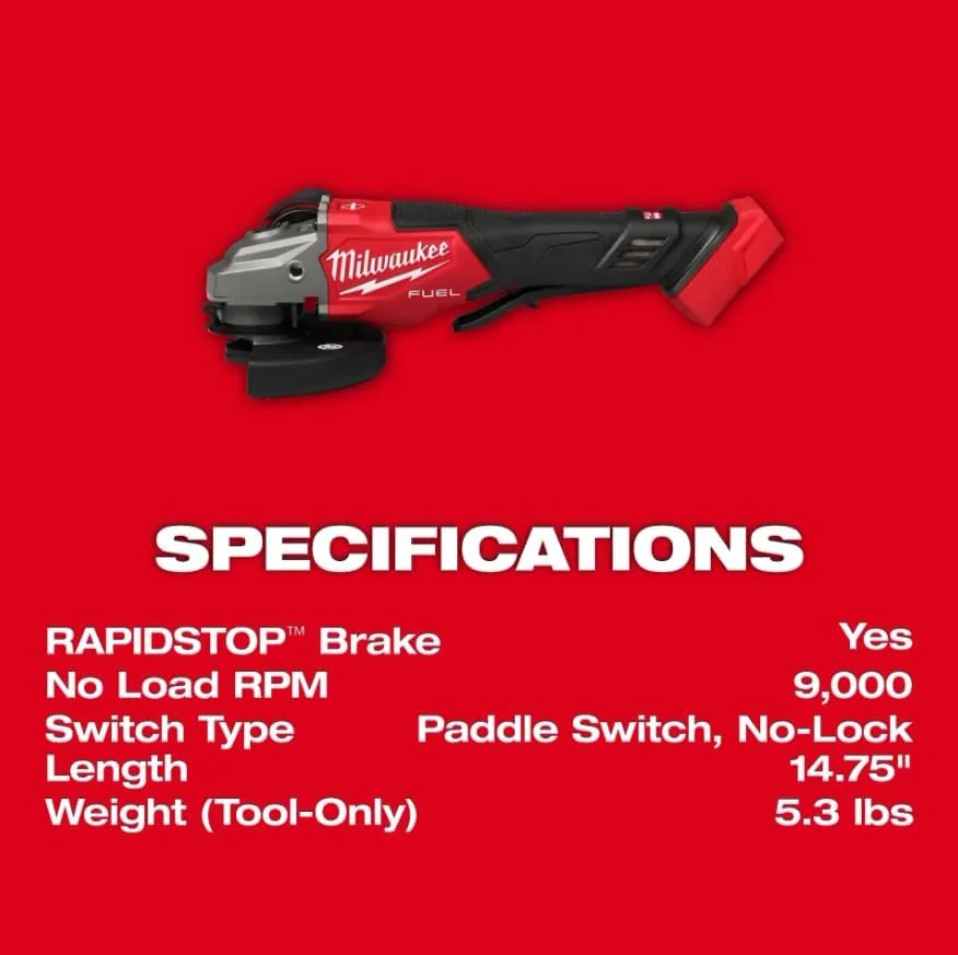 میلواکی - M18 FUEL فرز آهنگری شارژی 18 ولت لیتیوم-یون براشلس 4-1/2 اینچ / 6 اینچ با کلید پدالی (فقط ابزار) - 3670-20