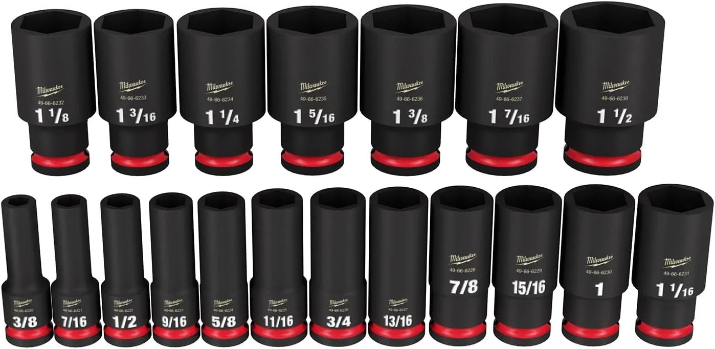 مجموعه بکس ضربه ای شاک ویو میلواکی با درایو 1/2 اینچ SAE، 6 پر، عمق زیاد، 19 عددی مجموعه بکس ضربه ای شاک ویو میلواکی با درایو 1/2 اینچ SAE، 6 پر، عمق زیاد، 19 عددی