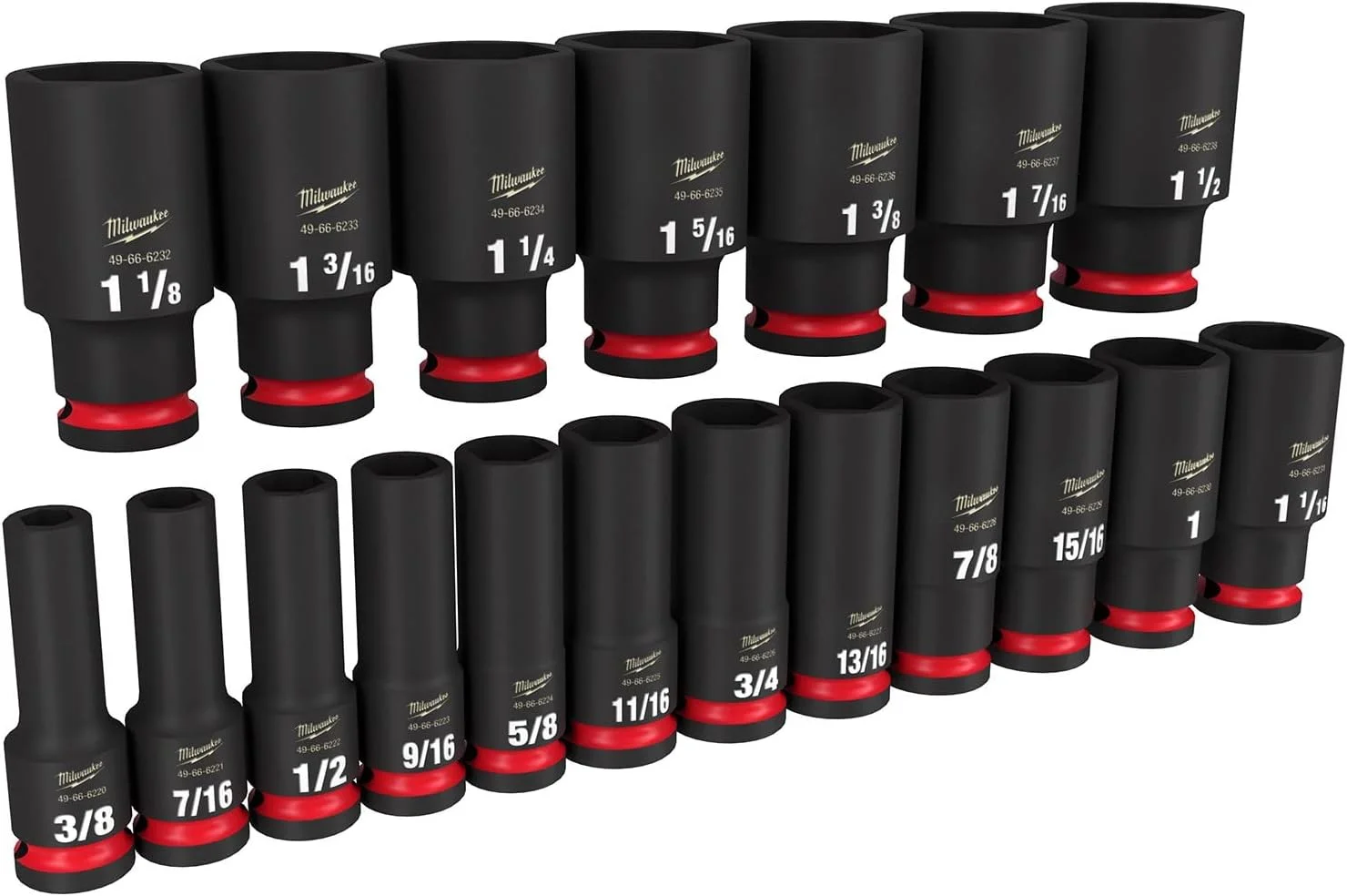 مجموعه بکس ضربه ای شاک ویو میلواکی با درایو 1/2 اینچ SAE، 6 پر، عمق زیاد، 19 عددی مجموعه بکس ضربه ای شاک ویو میلواکی با درایو 1/2 اینچ SAE، 6 پر، عمق زیاد، 19 عددی
