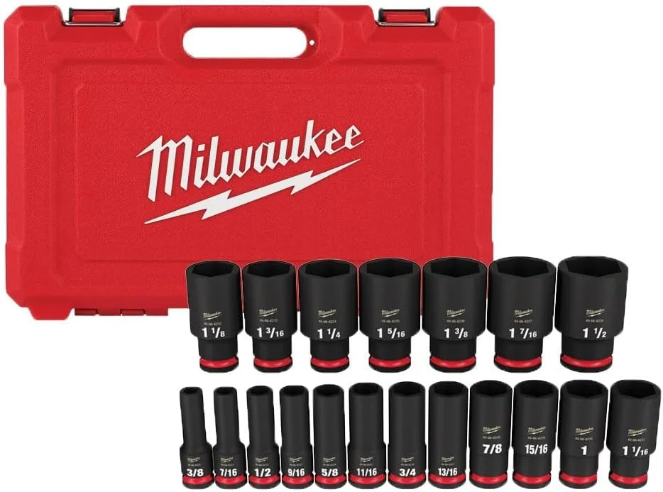 مجموعه بکس ضربه ای شاک ویو میلواکی با درایو 1/2 اینچ SAE، 6 پر، عمق زیاد، 19 عددی مجموعه بکس ضربه ای شاک ویو میلواکی با درایو 1/2 اینچ SAE، 6 پر، عمق زیاد، 19 عددی
