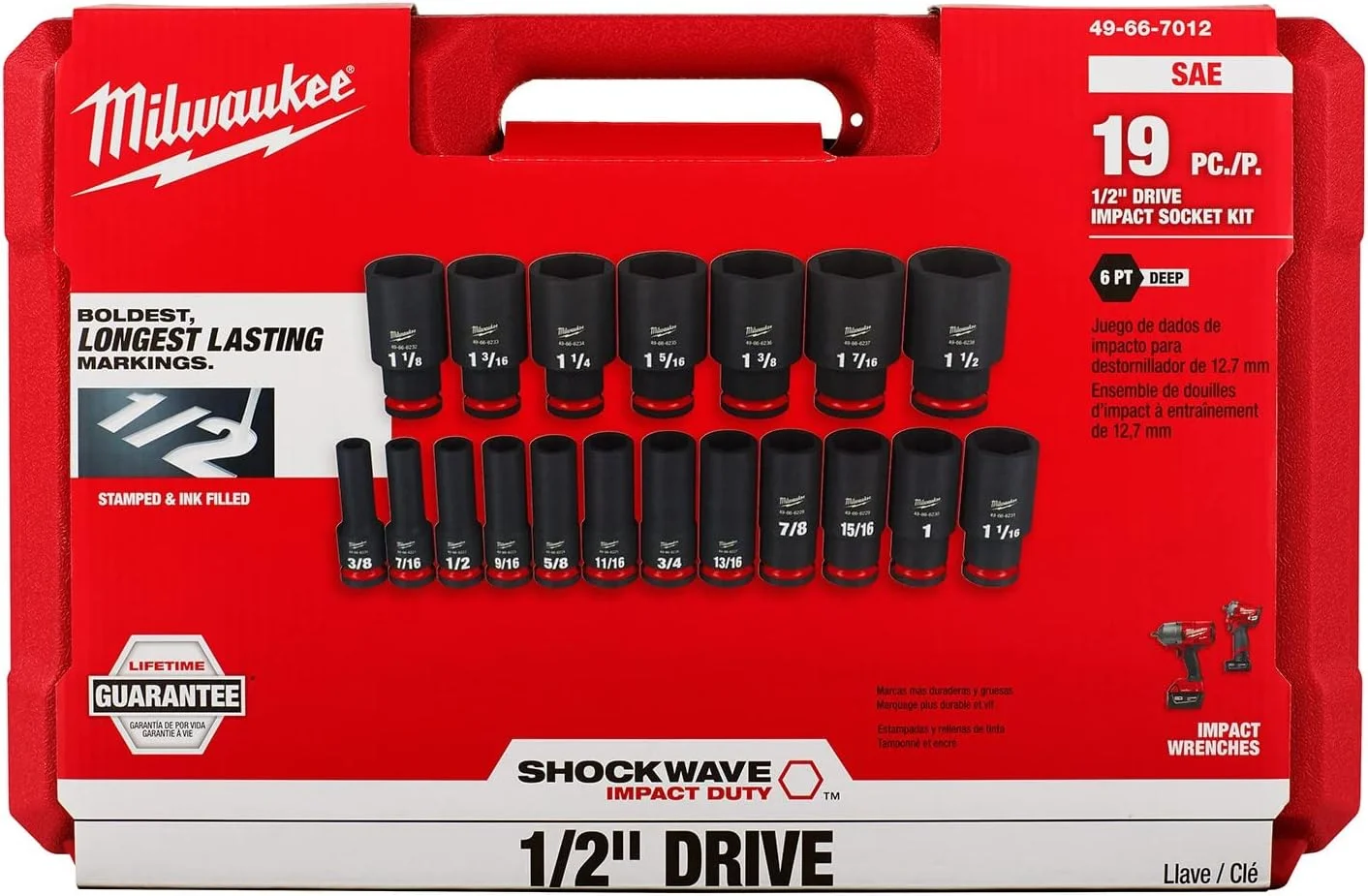 مجموعه بکس ضربه ای شاک ویو میلواکی با درایو 1/2 اینچ SAE، 6 پر، عمق زیاد، 19 عددی مجموعه بکس ضربه ای شاک ویو میلواکی با درایو 1/2 اینچ SAE، 6 پر، عمق زیاد، 19 عددی