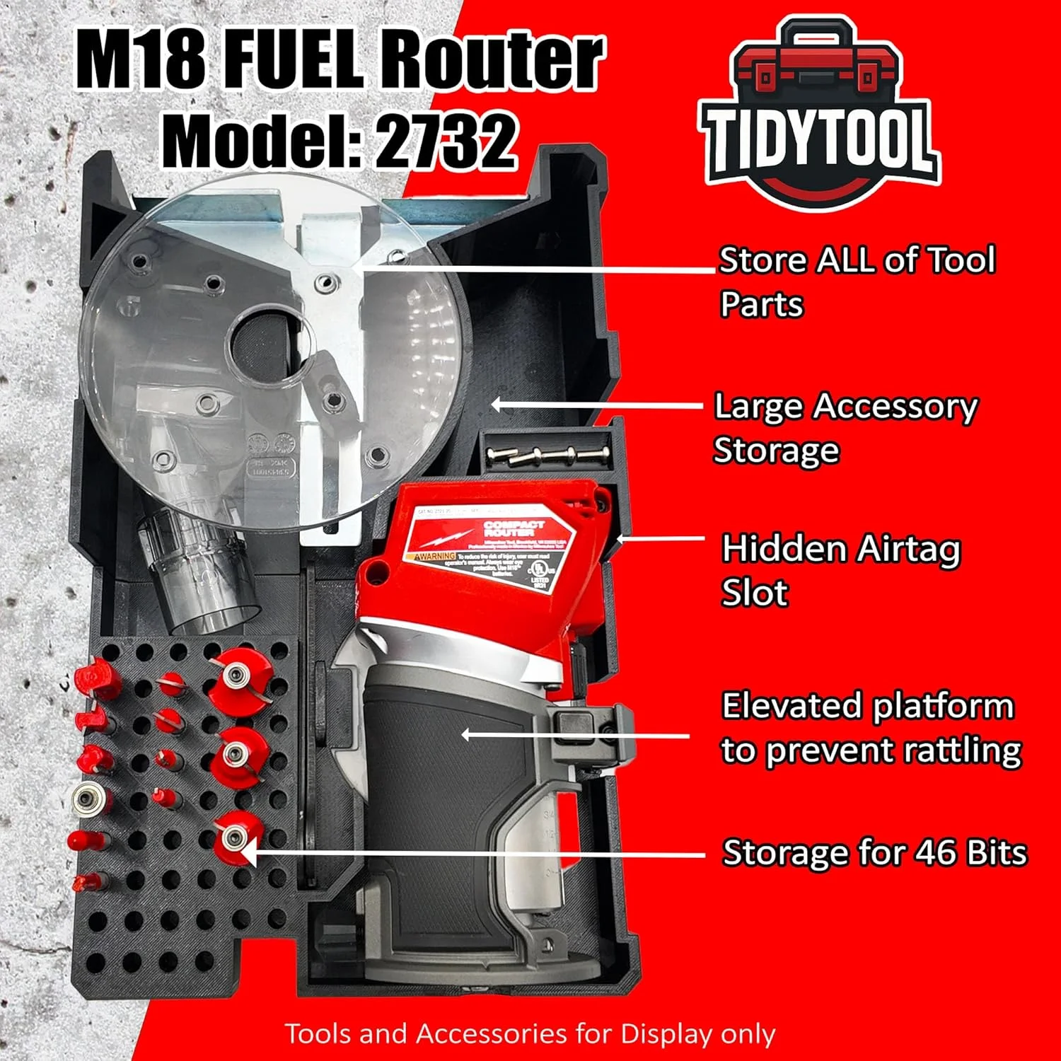 محفظه و سازمان دهنده روتر M18 برای جعبه ابزار 2 و 3 کشویی Milwaukee