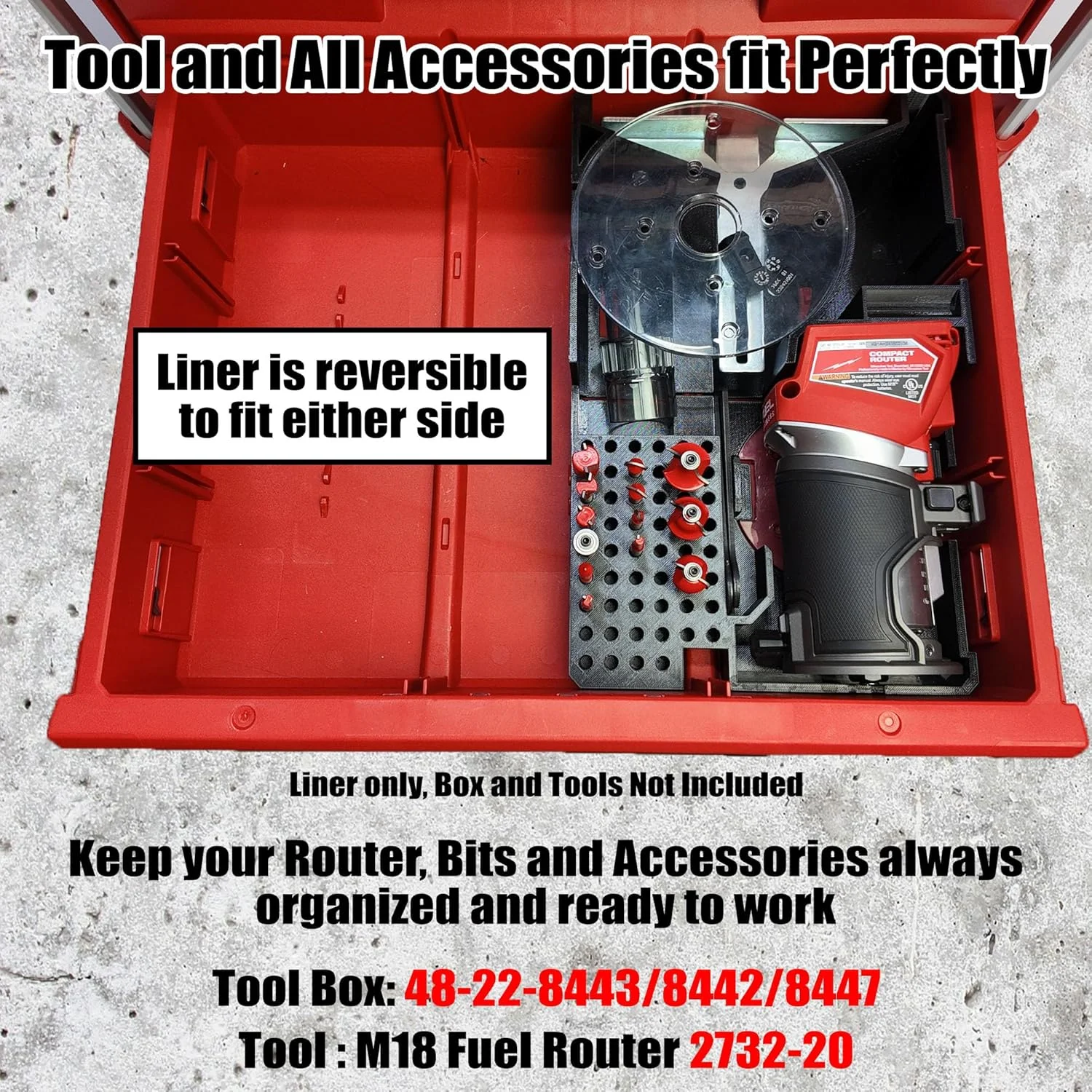 محفظه و سازمان دهنده روتر M18 برای جعبه ابزار 2 و 3 کشویی Milwaukee