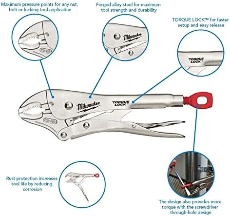 انبر قفلی فکی خمیده 250 میلی‌متری (10 اینچ) Milwaukee MIL48223420 با Torque Lock™