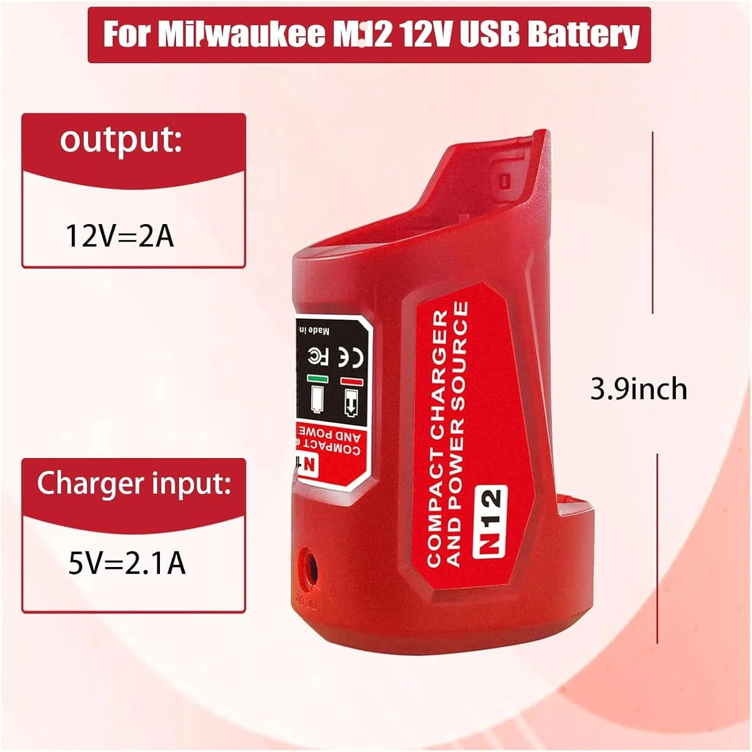 شارژر باتری M-12 با پورت Type-c و خروجی DC 12V، منبع تغذیه جایگزین برای آداپتور باتری 12 ولت Milwaukee m-12 برای ژاکت گرم شونده Milwaukee 49-24-2310 سازگار با 48-11-2420 48-11-2411 شارژر باتری M-12 با پورت Type-c و خروجی DC 12V، منبع تغذیه جایگزین برای آداپتور باتری 12 ولت Milwaukee m-12 برای ژاکت گرم شونده Milwaukee 49-24-2310 سازگار با 48-11-2420 48-11-2411