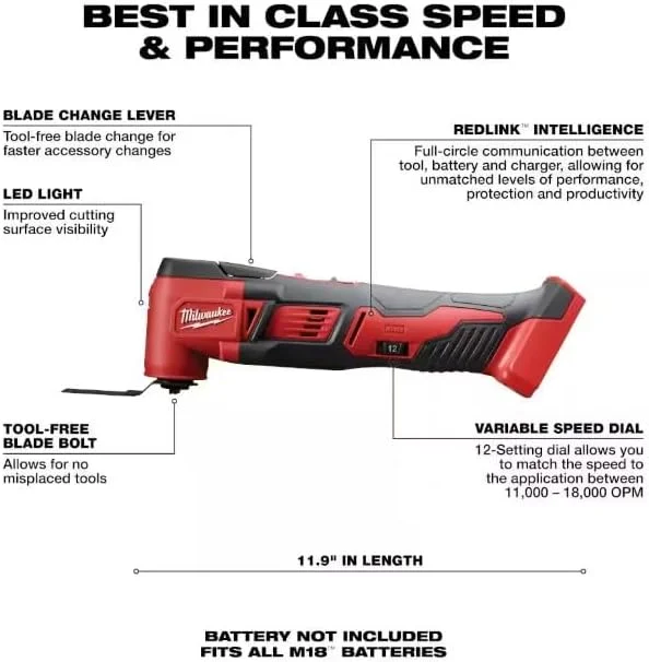 کیت ابزار چندکاره لرزشی شارژی 18 ولت M18 میلواکی با یک باتری 1.5 آمپر ساعت و شارژر