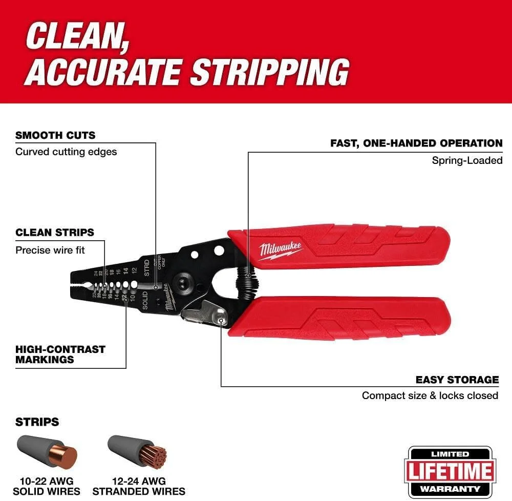 ابزار سیم لخت کن و سیم چین جمع و جور میلواکی الکتریک - سایز 10-24 AWG با دسته راحت ابزار سیم لخت کن و سیم چین جمع و جور میلواکی الکتریک - سایز 10-24 AWG با دسته راحت