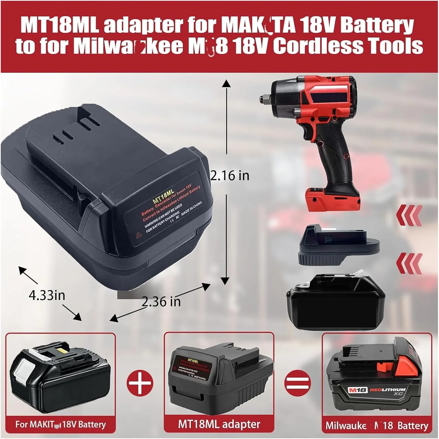 آداپتور باتری UNIKI برای باتری 18 ولت ماکیتا به ابزار میلواکی، مناسب برای باتری های لیتیومی 18 ولت ماکیتا، سازگار با ابزار بی سیم 18 ولت میلواکی M18 MAX