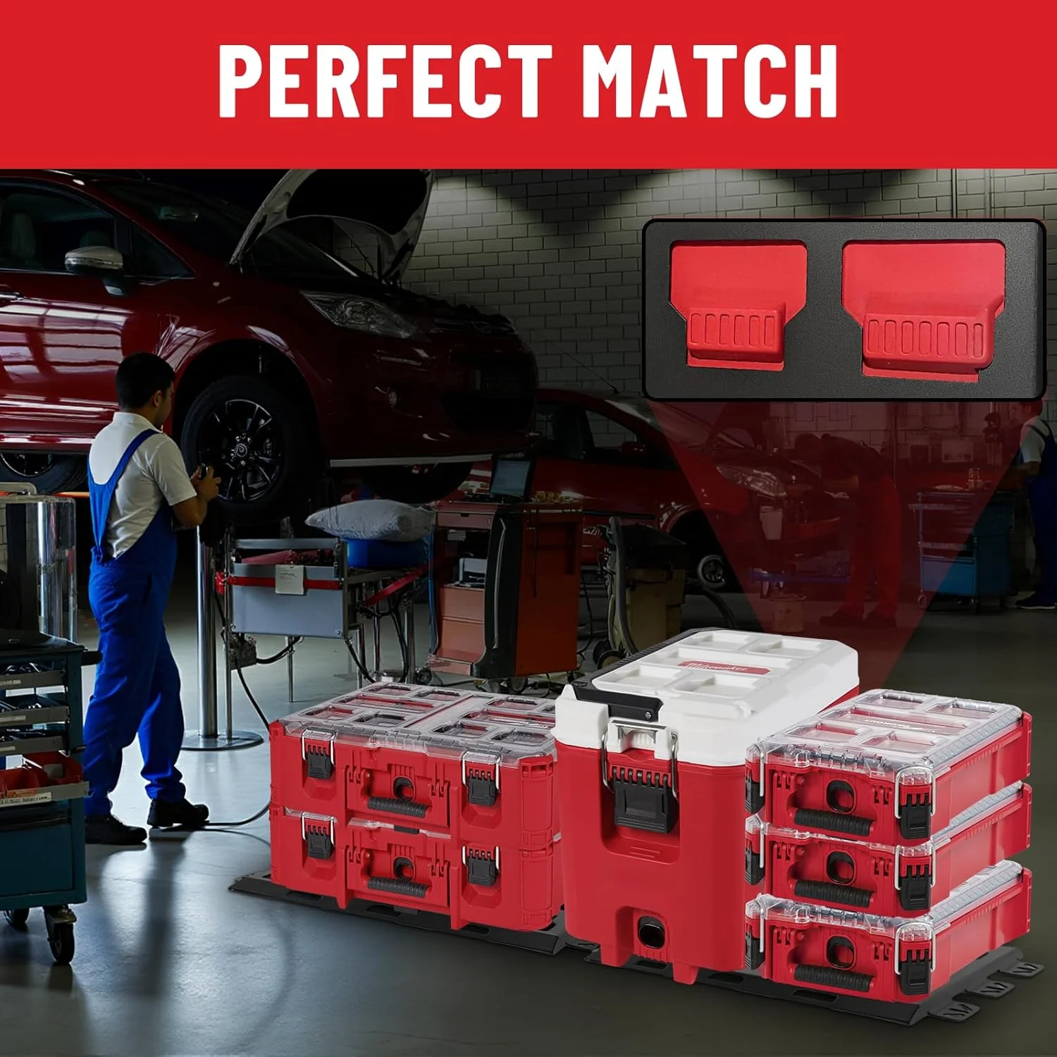 صفحه نصب BYERN AUTO سازگار با جعبه ابزار Milwaukee Packout، صفحه فلزی کامل با پوشش پودری، برای نگهداری ابزار، سیستم سازمان دهنده (2 عدد)