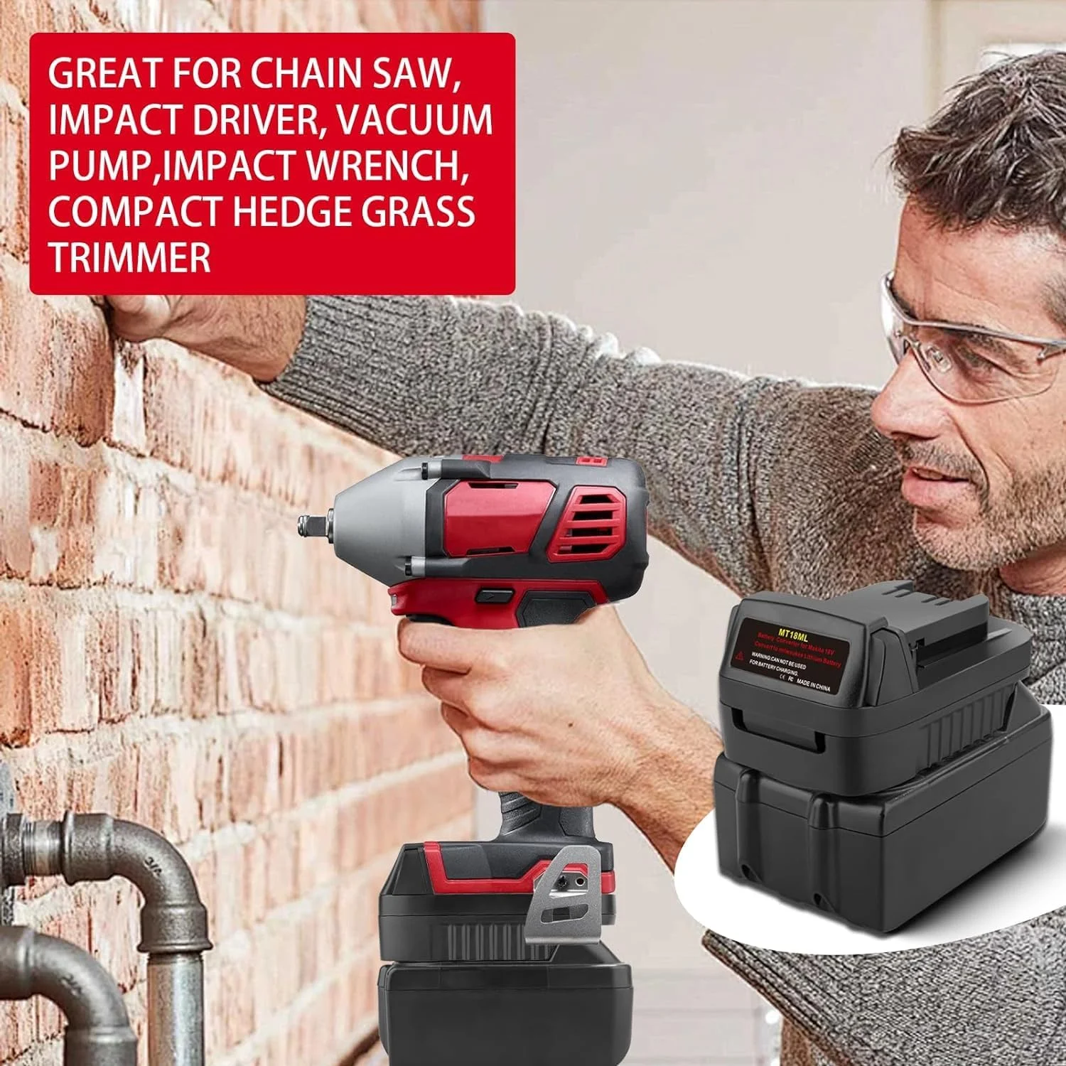 آداپتور باتری UNIKI برای باتری 18 ولت ماکیتا به ابزار میلواکی، مناسب برای باتری های لیتیومی 18 ولت ماکیتا، سازگار با ابزار بی سیم 18 ولت میلواکی M18 MAX