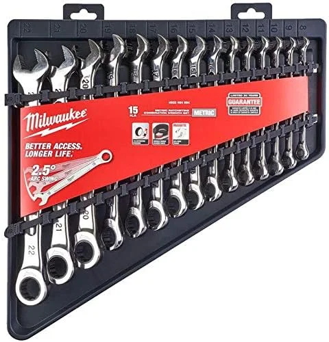 مجموعه آچار یکسر رینگ جغجغه ای 15 عددی میلواکی مدل 932464994 MAX BITE، قرمز