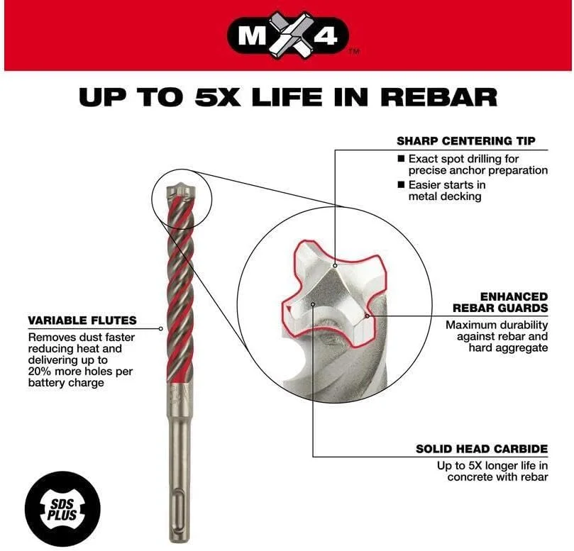 مته کاربیدی SDS+ میلواکی 48-20-7351، سایز 3/8 اینچ در 6 اینچ