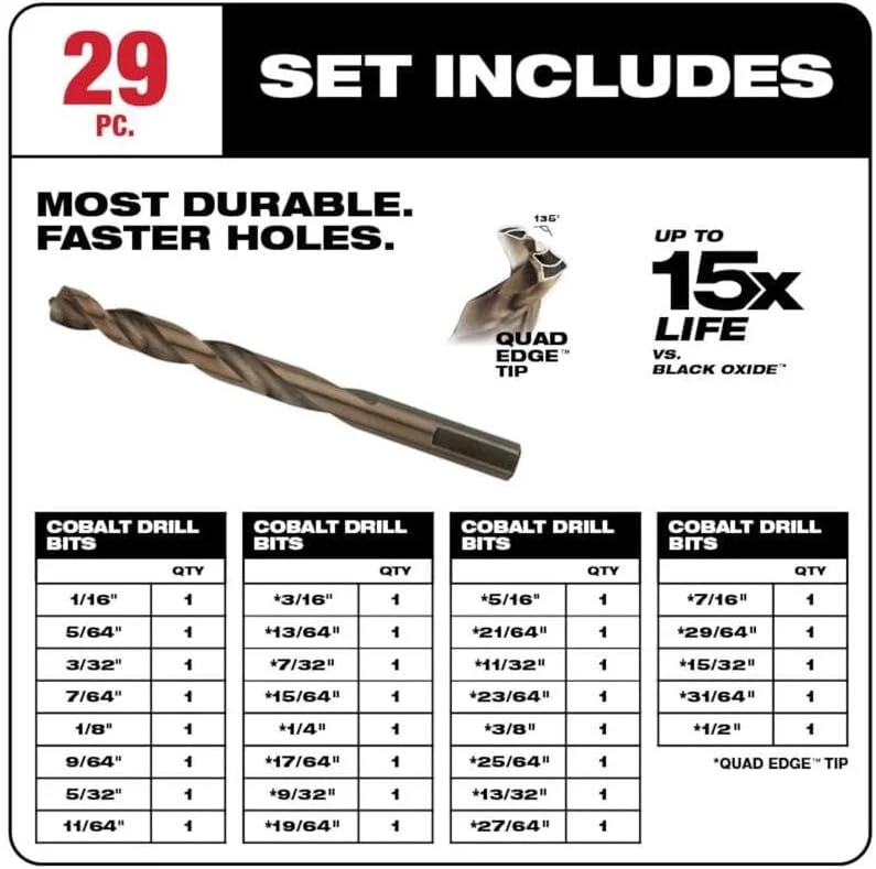 مجموعه 29 عددی مته کبالت هلیکس میلواکی مدل 48-89-2332، قرمز مجموعه 29 عددی مته کبالت هلیکس میلواکی مدل 48-89-2332، قرمز