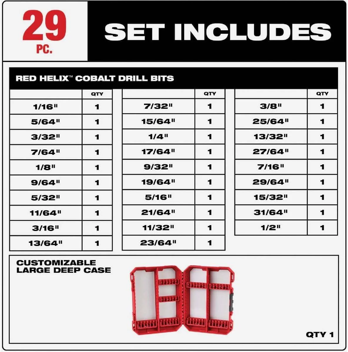مجموعه 29 عددی مته کبالت هلیکس میلواکی مدل 48-89-2332، قرمز مجموعه 29 عددی مته کبالت هلیکس میلواکی مدل 48-89-2332، قرمز
