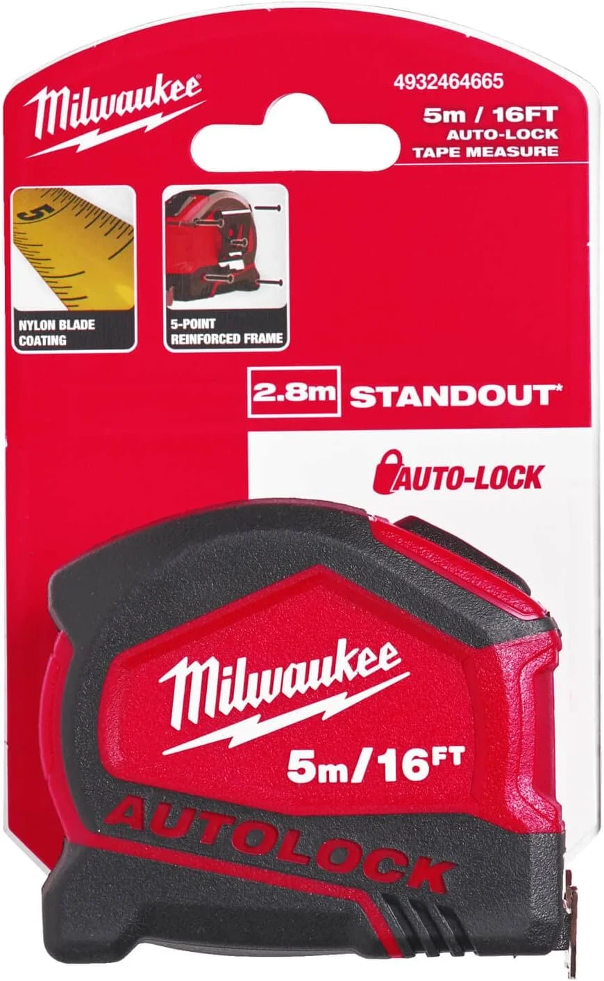 متر نواری اتوماتیک قفل میلواکی 4932464665، 5 متری/16 فوتی (عرض 25 میلی متر)
