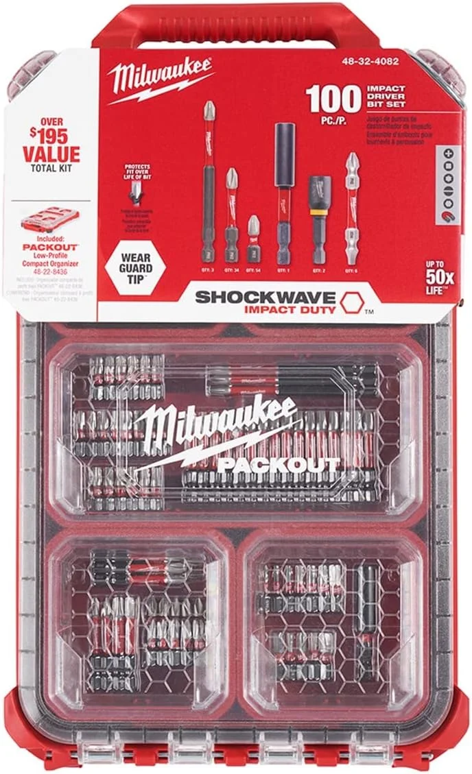 مجموعه 100 عددی سری پیچ گوشتی ضربه ای Milwaukee Shockwave به همراه جعبه ابزار Packout