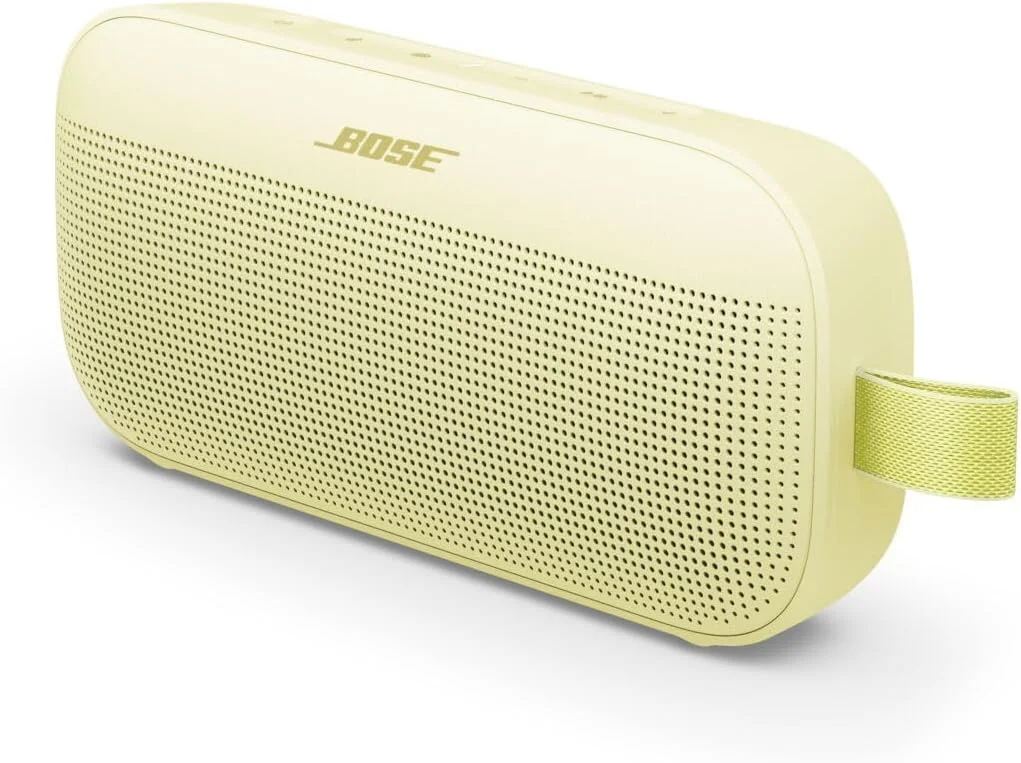 اسپیکر بلوتوثی قابل حمل Bose SoundLink Flex (نسل دوم)، اسپیکر بی سیم کوچک قابل حمل برای فضای باز با صدای Hi-Fi، عمر باتری تا 12 ساعت، ضد آب و ضد گرد و غبار، زرد مرکباتی - نسخه محدود