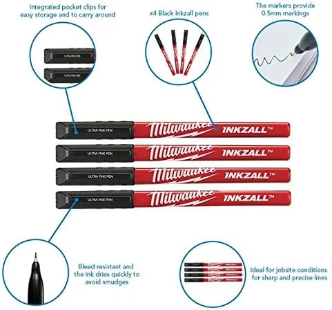 قلم های نوک بسیار ظریف مشکی میلواکی مدل MHT48223164 INKZALLTM (بسته 4 عددی)