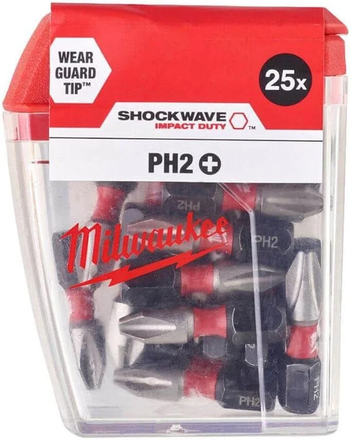 سَری پیچ گوشتی ضربه خور Milwaukee Shockwave™ Impact Duty PH2 x 25mm (بسته 25 عددی)