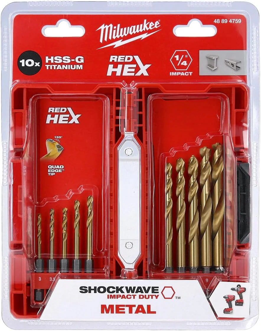 مجموعه 10 عددی مته های تیتانیومی HSS-G میلواکی مدل 48894759 با دنباله شش گوش