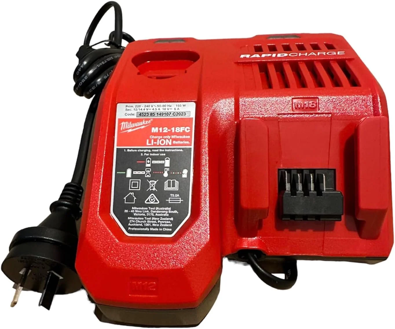 شارژر باتری Milwaukee M12-18 FC (M12/M18 - FC، 12 ولت)، قرمز و مشکی