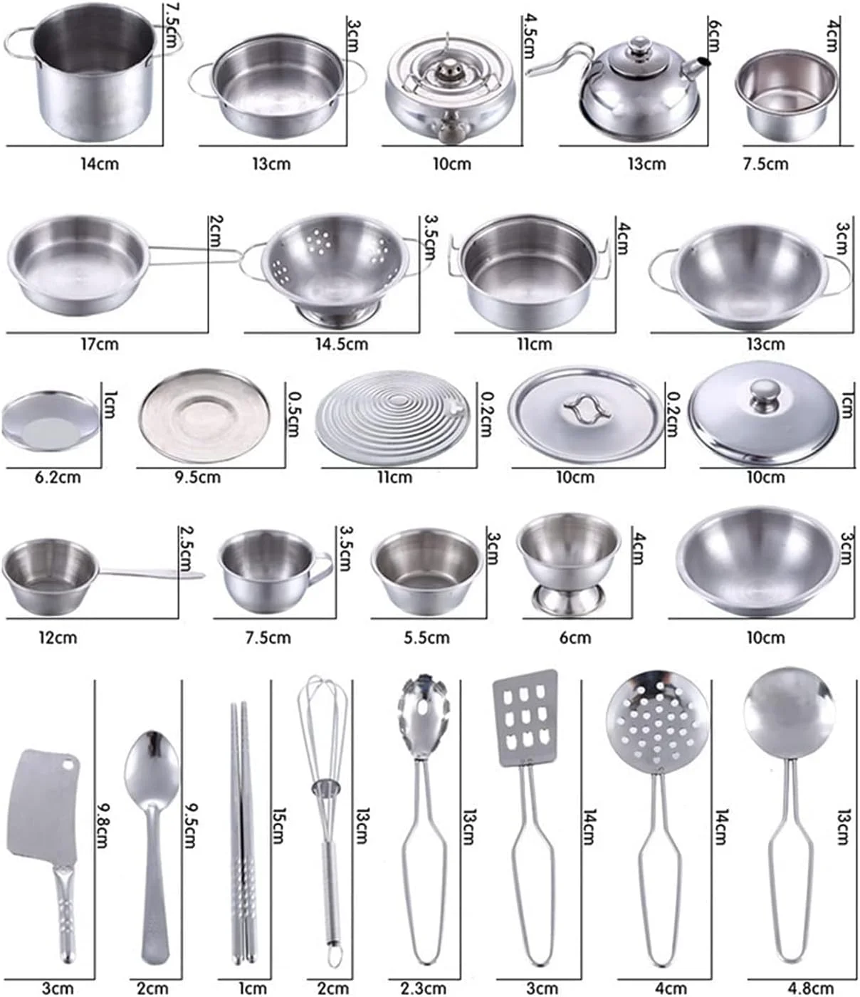 اسباب بازی آشپزخانه Womdee، مجموعه 16 تکه ظروف آشپزی، اسباب بازی های آشپزی استیل ضد زنگ، اسباب بازی های آشپزخانه بازی وانمودی، مدل مینی قابلمه و تابه کودک