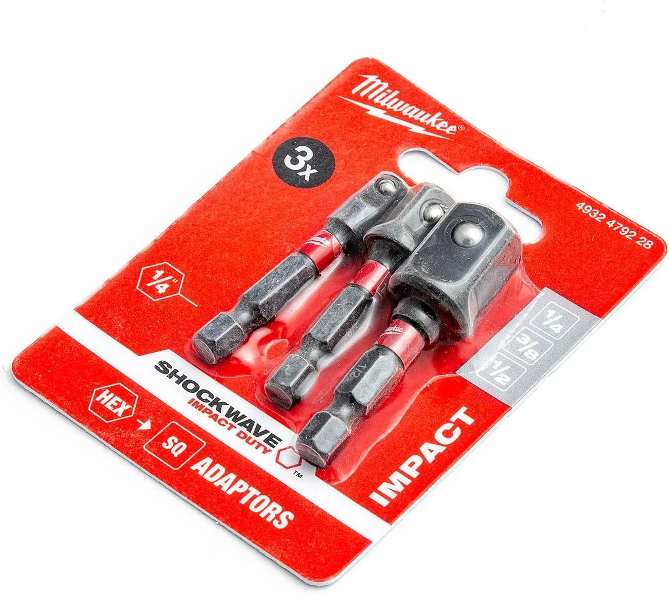 Milwaukee Socket spanner adaptor set of 3 (1/4 + 3/8 + 1/2)