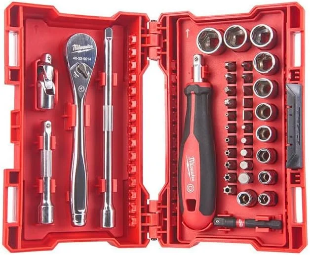 Milwaukee Ratchet, Socket and Bit Set 1/4 Inch 38 Pieces