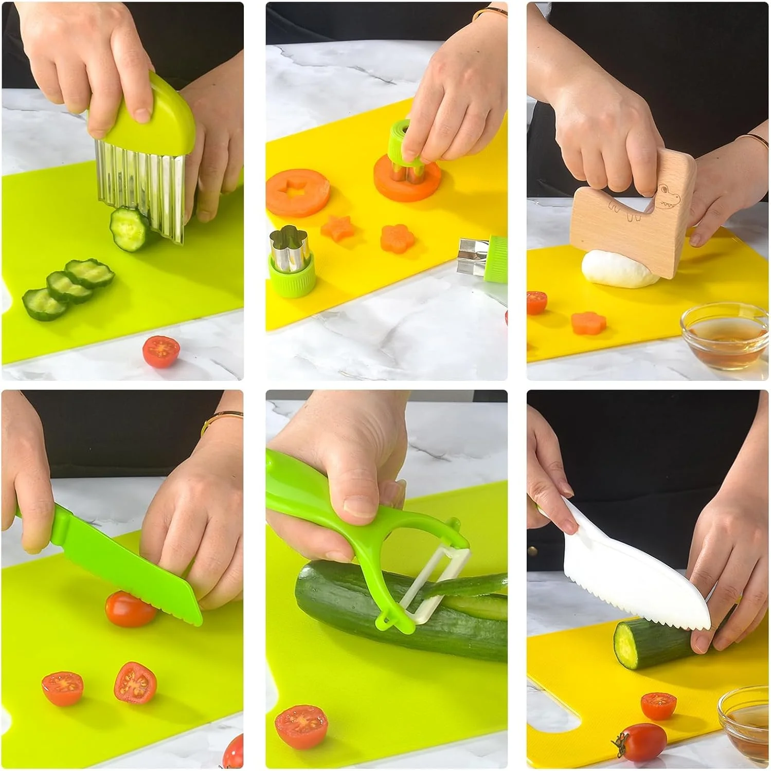 ست آشپزی واقعی 17 تکه تزویق برای کودکان، ست چاقوی پخت کودکان، شامل ابزار آشپزخانه چاقوی چوبی ایمن برای کودکان، مناسب برای پسران، کودکان، نوپایان، هدیه