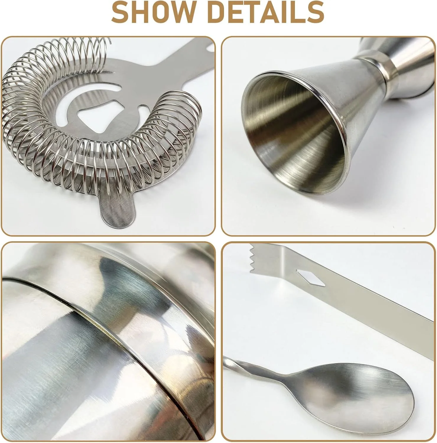 ست ابزار بار ۱۱ تکه SKY-TOUCH با پایه بامبو شیک - کیت کامل بارتندینگ خانگی و ست شیکر کوکتل مارتینی برای یک تجربه عالی در میکس نوشیدنی