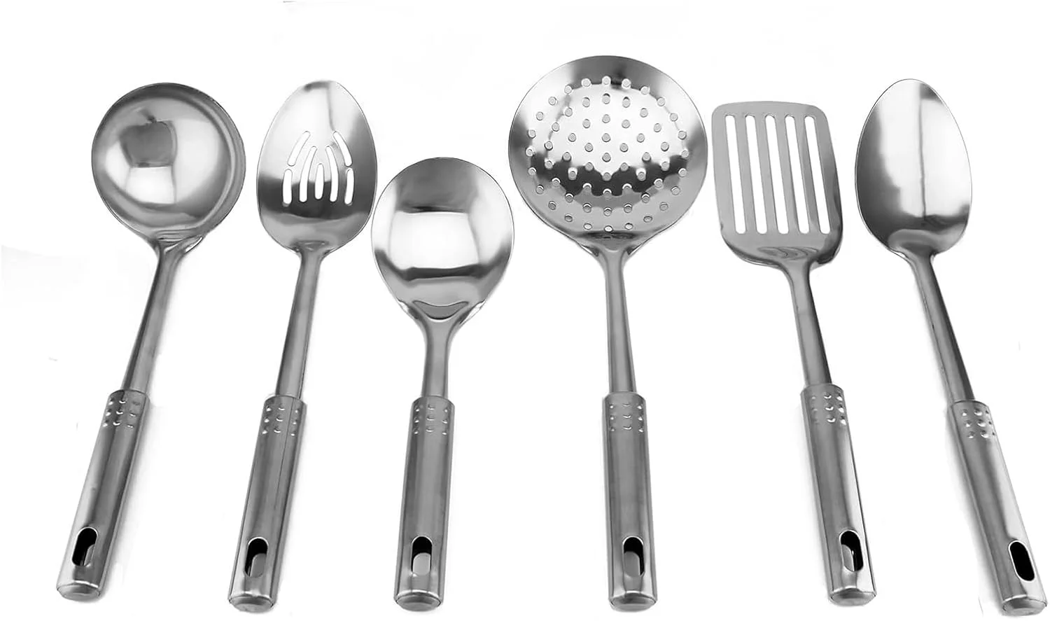 ست ۷ تکه ابزار آشپزخانه استیل Berger، نقره ای، لوازم آشپزخانه چند منظوره استیل با پایه نگهدارنده